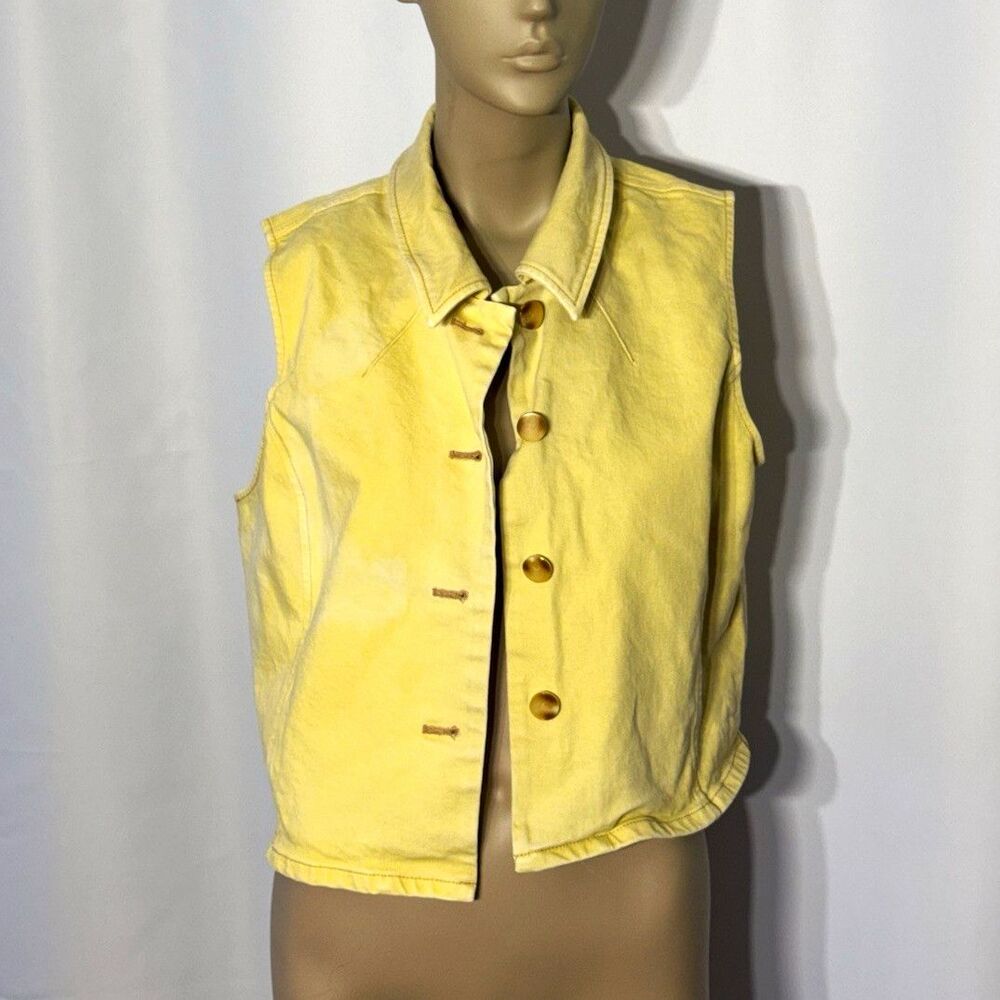 Tanya Taylor Yellow Button Front Sleeveless Vest w/ Pockets Women Size M Short